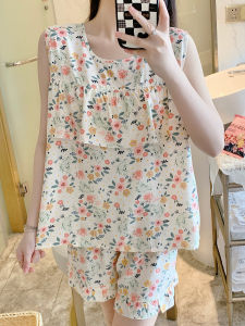 Bộ Đồ Ngủ Lụa Cotton Mùa Hè Cho Nữ Bộ Đồ Ngủ Cotton Lụa Mỏng Không Tay Rộng Rãi Phong Cách Hàn Quốc Tươi Mát Mặc Nhà