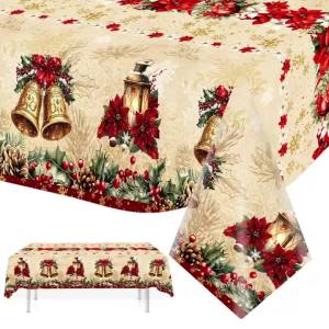 Vintage Poinsettia Giáng Sinh Khăn Trải Bàn Nhựa Trang Trí 2025 Navidad Noel Xmas Quà Tặng Năm Mới 2026 Khăn Trải Bàn