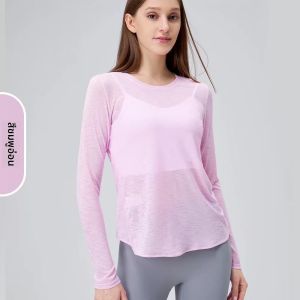 เสื้อโยคะผู้หญิงแขนยาวหลวมๆ ระบายอากาศได้ดี เสื้อออกกำลังกายฟิตเนส ทรงสลิมฟิต บางเบา ใส่สบาย ชุดโยคะ ฤดูใบไม้ผลิ 2025