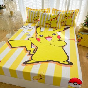 Alls Wonderland Pokemon Fittedsheet Bedsheet Yellow Pikachu Cartoon Bedsheet Single Queen King Size Mattress Protector