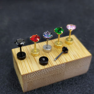 Daily Black Titanium Steel Ear Studs Womens Anti-Allergy Ear Jewelry Flat Bottom Ear Cuff Screws Fashionable round Shape