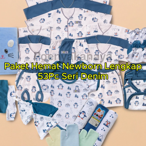 53 PCS Paket Hemat Terkomplit Baju Bayi Baru Lahir Paket Hemat Brojol Baby Paket Komplit Bayi Baru Lahir POKA SNI Serian DENIM PH35