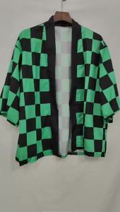 Anime Character Kamade Zezeko Pink Womens Kimono Cardigan Summer Kamado Tanjirou Green Black Checkered Men Japanese Haori Coat