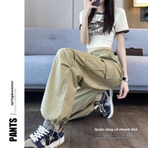 DVDK | Quần Tây Màu Xanh Olive Mỹ Phù Hợp Hình Nhỏ Chống Nắng Khô Nhanh Đai Cao Phong Cách Thường Ngày