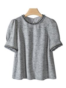 เสื้อเชิ้ตคอโปโลผ้าลูกไม้เงาสีสันสดใสสำหรับผู้หญิง ทรงหลวม แขนสั้น ทรงหลวม เสื้อผ้าทำงานฤดูใบไม้ร่วง