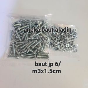 baut dan mur 6/m3x1.5cm obeng isi 100set