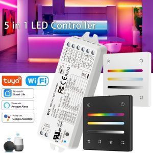 WT5 Tuya Smart Life LED Controller 12V 24V 5in1 RGBCCT LED Strip Light Controler 4 ZoneTouch Panel Work with Alice Alexa Google
