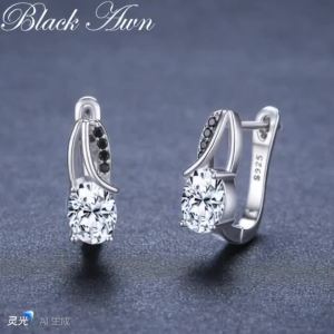 Black Awn 2026 New Hoop Earrings for Women Classic Silver Color Trendy Spinel Engagement Jewelry I235