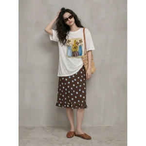 GULILI | Printed T-Shirt Polka Dot Skirt Relax Set