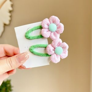 Sweet Pink Flower Childrens Hair Clips Side Bangs BB Clips Girls Hair Accessories Non-damaging Hairpins for Little Girls