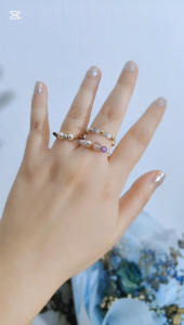 Ready Stock SG - Brown and Black Sandstone Elastic Beaded Crystal Ring Handmade Crystal Ring