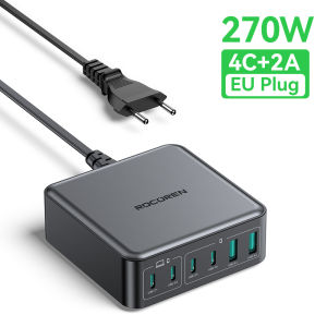 Rocoren 200W GaN Charger PD Fast Charging USB Type C Charger 270W 6 in 1 USBC Power Station For iPhone 16 15 Pro Max Xiaomi 14