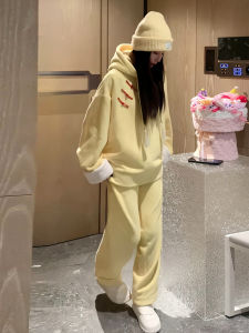 New Chinese Style Casual Sportswear Set Women Spring New Hooded Sweater Straight Leg Wide Pants Two Piece Set Fashionable Ensemble