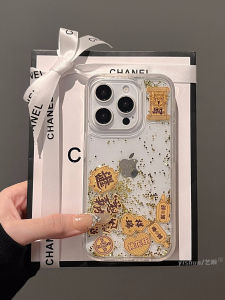 Creative Gold Foil Flowing Sand Gourd Slider Silicone Protective Case for Apple 16Promax New iPhone 15Pro Chinese Style Female Transparent Model