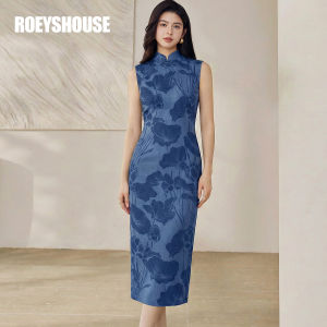 Roey s house | Elegant New Chinese Style Satin Cheongsam Open Slit Floral Buttoned Collar Dress