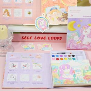 DIY Creative Watercolor Coloring Book with Built-in Paints Doodle Painting BookWater Dip Painting Toys for Kids