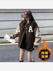 American Style Thickened Fleece Womens Jacket Loose Baseball Coat High Street Winter Outerwear Cleanfit Polyester Fiber