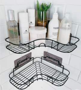 Combo 2 Kệ góc nhà tắmgiá để đồ nhà bếp phun sơn tĩnh điện - dán tường siêu dính trong nhà tắm nhà bếp