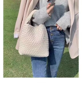 High Quality Handwoven Small Tote Bag Womens Handbag Large Capacity Trendy Basket Bag Soft PU Leather Magnetic Buckle Closure