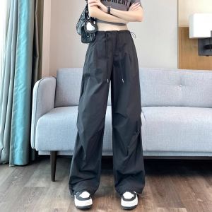 La Chapelle White Parachute Work Pants Women Summer Thin American Straight Cut Quick Dry Loose Ice Silk Wide Leg Pants