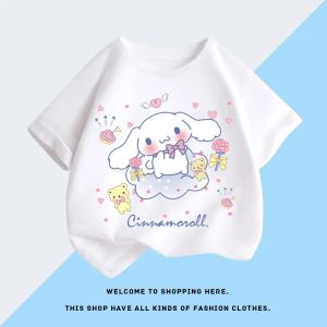 Bandai | Cute Jade Cassia Dog Childrens T-shirt Big Eared Dog Foreign Style Summer New Cotton Versatile Half Sleeve Parent-child Outfit
