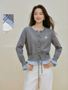 INMAN | Slender Waist Pseudo Two-Piece Cardigan With Ruffled Edges and Embroidery