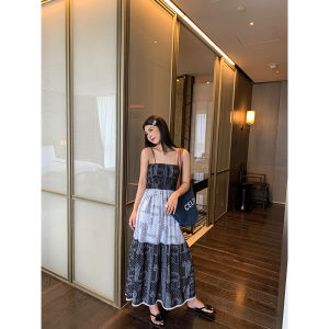 French Style Off-Shoulder Long Dress Womens Summer New Fashion Belted Waist Cinched Backless Gown Teal Color Floral Pattern