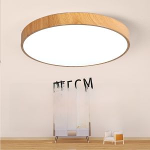 Modern Minimalist round LED Ceiling Light Wooden Iron Art Smart Lamp for Dining Room Bedroom Study Balcony Integrated Source