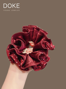 Red Wine Color Polka Dot Double Layer Hair Ties for Women Durable Hair Bands White Enhancing Bun Headbands Fashionable Hair Accessories