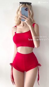 🐻FLAH Zeza🐻ใหม่ล่าสุด💖ชุดเซ็ตสายโซ่+กางเกงขาสั้น ชุดว่ายน้ำ (ชุดออกกำลังกาย) - ชุดสายฝอ