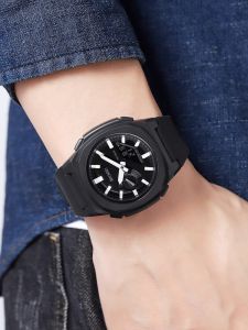 Sports Mechanical Mens Watch BORRGTU Square Rubber Band Quartz Movement Waterproof 5ATM Mineral Enhanced Glass Mirror