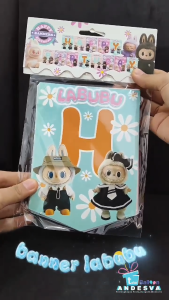 Banner Ultah Tema Labubu / Banner HBD Labubu / Bunting Flag Hbd Labubu / Banner Happy Birthday Tema Labubu