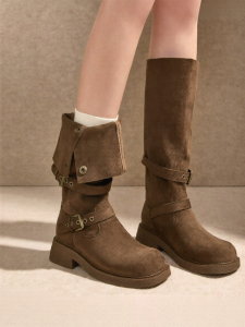 Josiny | Breathable Brown Thick Heel Womens Over-the-Knee Boots