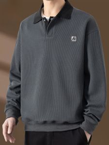 ROMON | Lormen Mens Collared Sweatshirt Long Sleeve Casual Solid Color Polo Shirt Fashionable Outerwear for Autumn Season