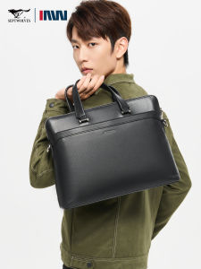 Septwolves Leather Briefcase Mens Handbag Business Computer Lawyer Briefcase Soft Handle Casual Large Size Pure Color