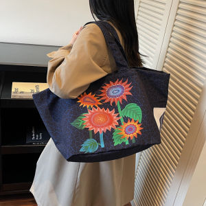 Abstract Polka Dot Pumpkin Canvas Tote Bag Korean Style Lazy Womens New 2025 Retro Commuter Bag Handbag Soft Handle