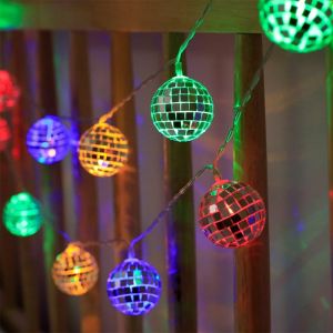 1PC 1.5M10LED Mirror Ball String Lights - Battery-Powered for Bar Parties Disco Holiday Ambiance Halloween Chrismas Decor