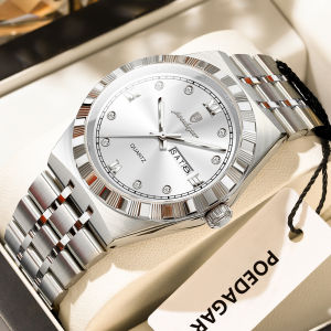 POEDAGAR Luxury Fashion Mens Watch Week Date Waterproof Luminous Quartz Man Wristwatch Stainless Steel Business Watches For Men