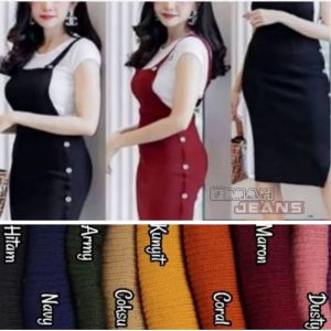 baju overall dress wanita rajut//bodycon knit kancing samping melar