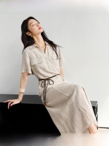 Vimly | Đầm Maxi Đơn Giản Eo Dài Tay Ngắn Cổ POLO Mới Hè