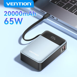 Vention 65W Power Bank Fast Charging 20000mAh Built in Type C Cord LED Display 3 Port for Laptop Tablet iPhone 18 17 16 15 pro max SAMSUNG S25 S24 Portable Powerbank