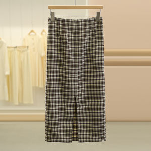 Váy Midi Chữ a Cạp Cao Kẻ Caro Xếp Ly Ôm Vừa Vặn Cho Nữ Mùa Hè 2025 Váy Công Sở Bằng Polyester Và Viscose