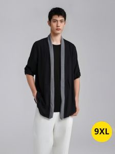 Plus Size Overweight Man Long Sleeves Outer Match No Buckle Cardigan Fat Guy Knitwear Cloak Vest Coat Thin 150.00kg