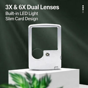 3X 6X LED Illuminated Magnifier Card Shaped Eye Magnifier Glass Reading Magnifier with Leather Case Silver