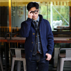 เสื้อแจ็กเก็ตสไตล์อเมริกันแนววินเทจกองทัพเรือ N1เสื้อคาร์ดิแกนเพิ่มความหนาบุขนสไตล์อเมริกันสำหรับฤดูใบไม้ร่วงและฤดูหนาวเสื้อคลุมลำลองผู้ชาย