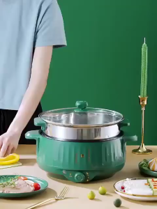 Nồi lẩu điện đa năng 2 tầng size 28cm tặng kèm khay hấp inox - nồi nấu đa năng lẩu mini mì tôm chiên xào luộc nắp kính size 28cm