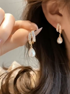 Silver Needle S925 Double Layer C-shaped Zircon Pearl Drop Earrings Korean Ins Temperament Earrings Niche Earring for Women Jewellery