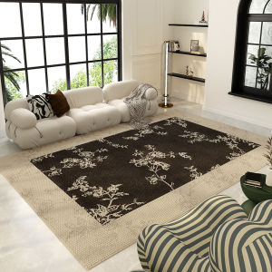 Black Living Room Carpet Easy to Clean American Retro Luxury Sofa Coffee Table Bedroom French Style Waterproof Floor Mat