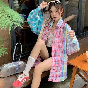 Áo Sơ Mi Kẻ Caro Rộng Rãi Chống Nắng Mùa Hè Cho Nữ Tagkita Phong Cách Công Sở Cổ Polo Tay Dài Thường Ngày Chống Tia UV