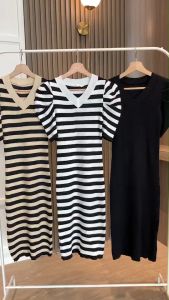 D11620 Puff Sleeve Bodycon Knit Dress